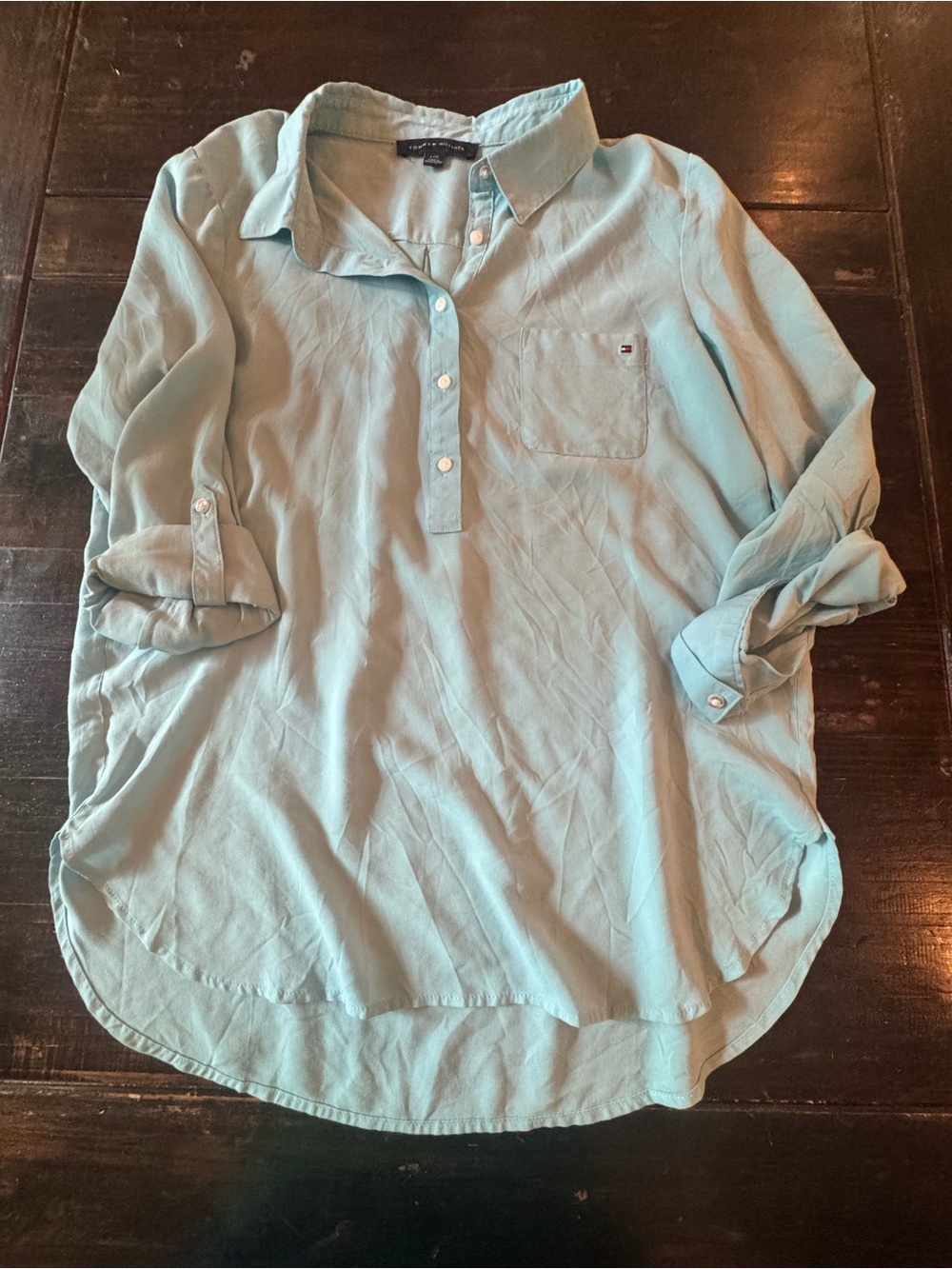 Tommy Hilfiger Aqua Pullover Button-Front Shirt